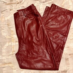 Pink Lily Women's Red Leather Wide Leg Pants